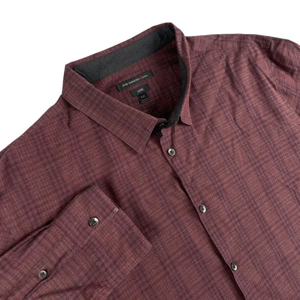 John Varvatos Star‎ USA Shirt Mens XXL Red Long Sleeve Luxe Plaid Casual EUC